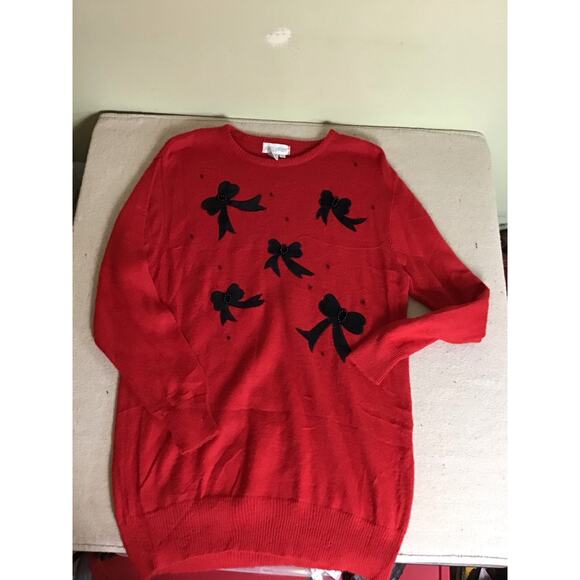 Justine Todd Women Vintage Holiday Sweater Sz.1x Red/black EUC Long line Sweater - Picture 2 of 9